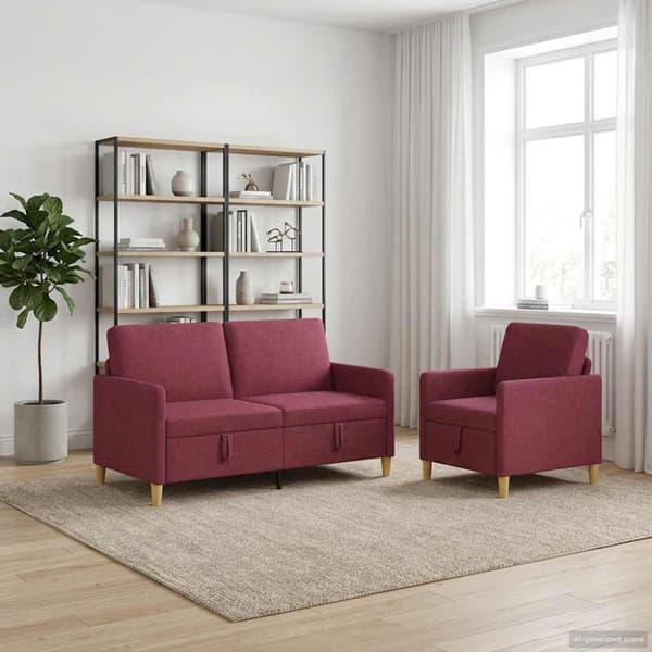 Soffgrupp med förvaring 2 pcs Vinröd Polyester