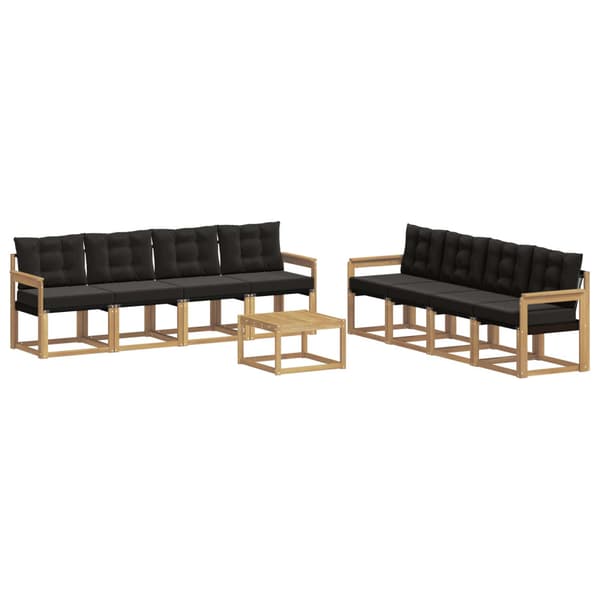 Utomhussoffset med kudde 9 pcs Vit och svart