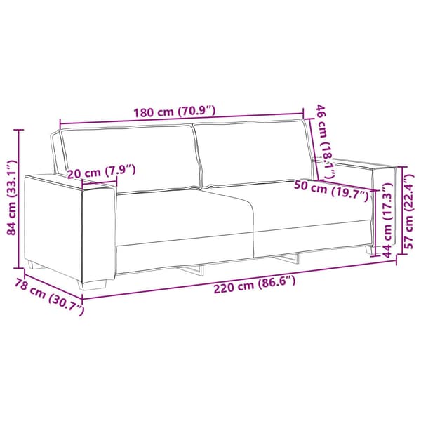 3-Sits soffa Vinröd 220 cm tyg
