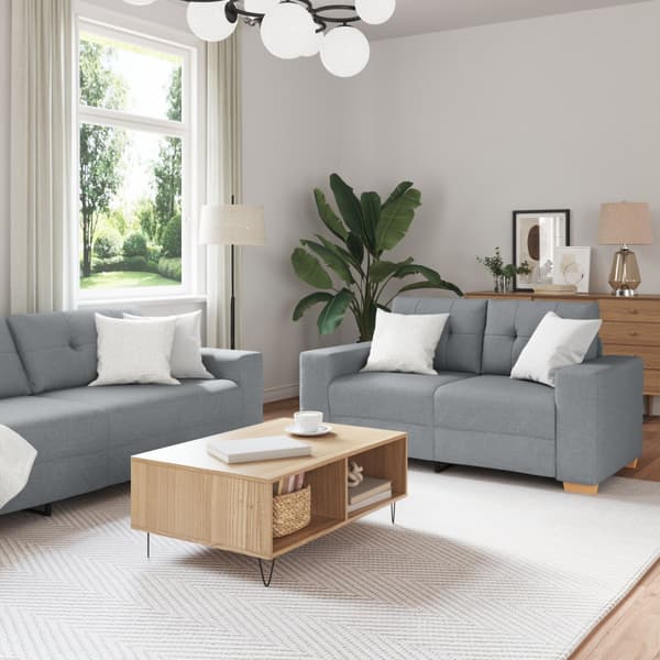 Soffa 3 st Ljusgrå Linnenblandad tyg