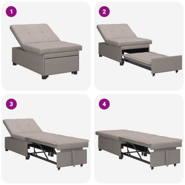 Pull Out Sofa Bed Taupe 194 x 50 x 82 cm tyg