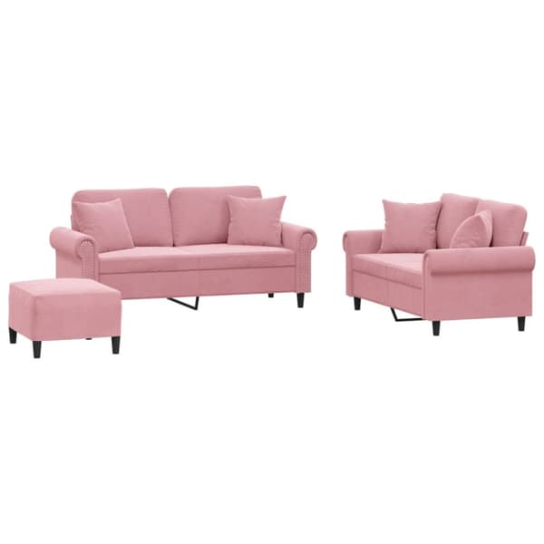 Soffgrupp med dynor 3 delar rosa sammet
