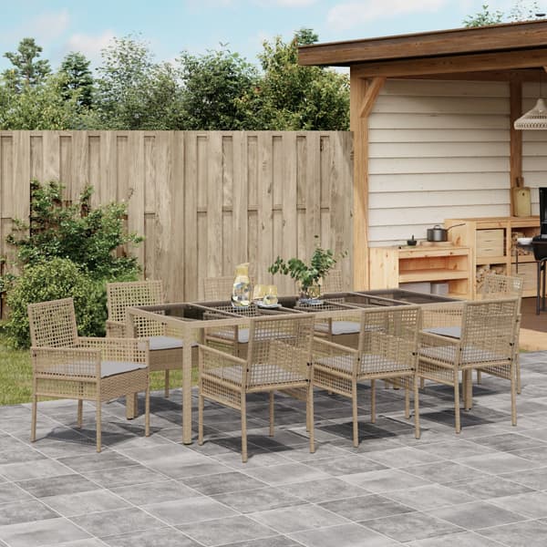 Trädgårdsmöbelset 9 pcs Beige konstrotting