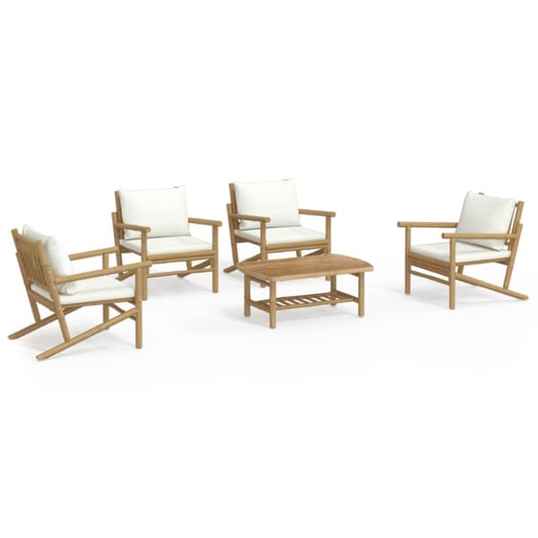 Loungegrupp 5 delar gräddvita dynor bambu