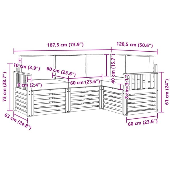 Utomhussoffset 4 pcs Vit och antracit 187,5 x 128,5 x 73 cm