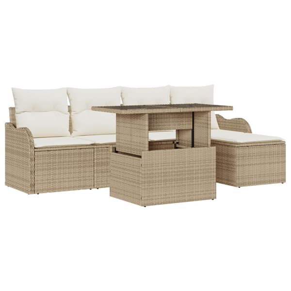 Trädgårdsoffset med kudde 6 pcs Beige Polyrattan