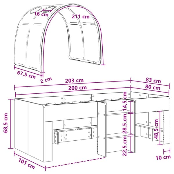 Säng med Tunneln 4 pcs Vit Konstruerat trä