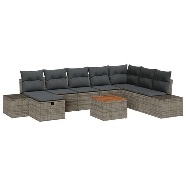 Trädgårdsoffset med kudde med lagring 9 pcs Grå Poly rattan