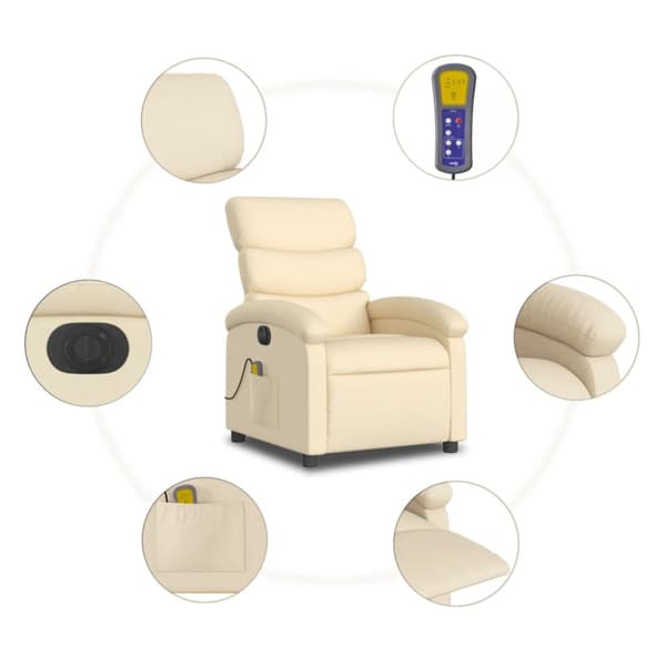 Elektrisk massagefåtölj gräddvit tyg