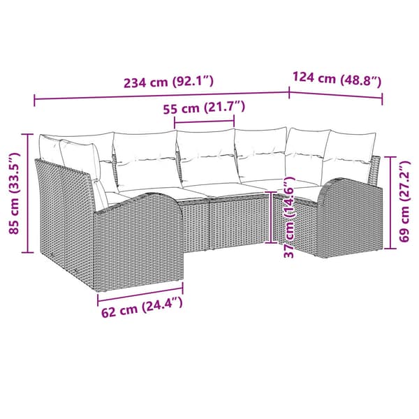 Trädgårdsoffset med kudde 6 pcs Grå Poly Rattan