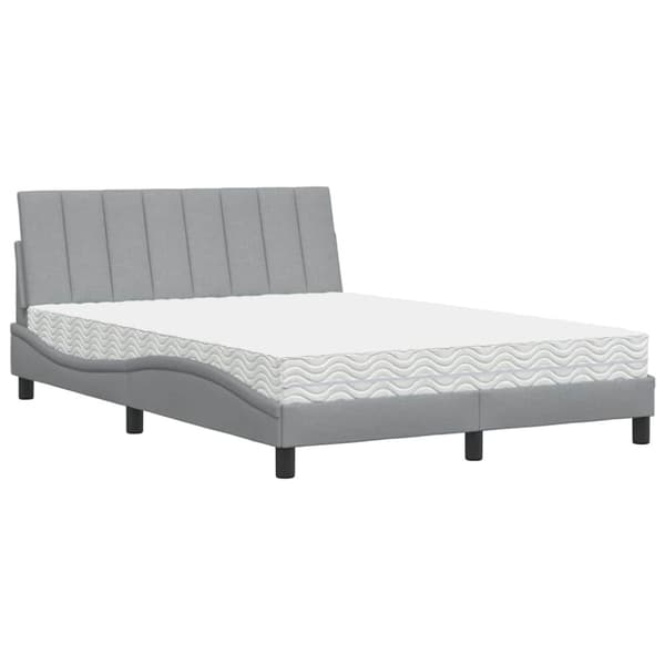Bed with Mattress "Hanko" Light Grey 140x190 cm Fabric