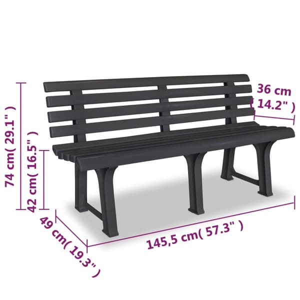 Trädgårdsbänk 145,5 cm plast antracit
