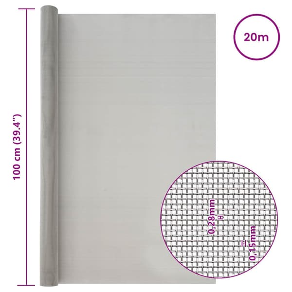 Nätduk 100 x 2000 cm 60 Mesh Rostfritt stål 201 Silver