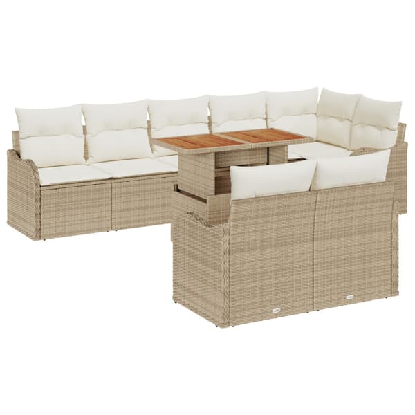 Trädgårdsoffset med kudde 9 pcs beige och gräddvit