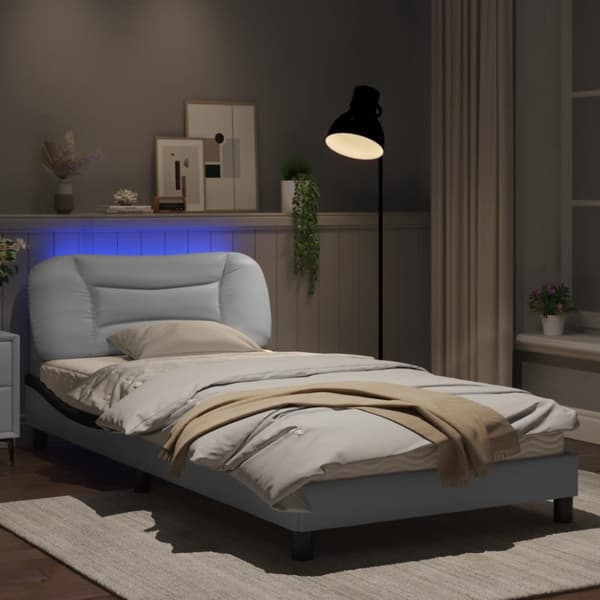 Bed Frame with LED without Mattress "Hvar" White and Black 100x200 cm