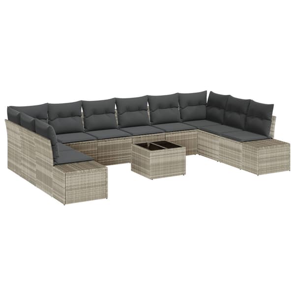 Trädgårdsoffset med kudde 10 pcs Ljusgrå Polyrattan
