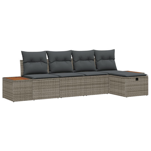 Trädgårdsoffset med kudde 5 pcs Grå Poly rattan