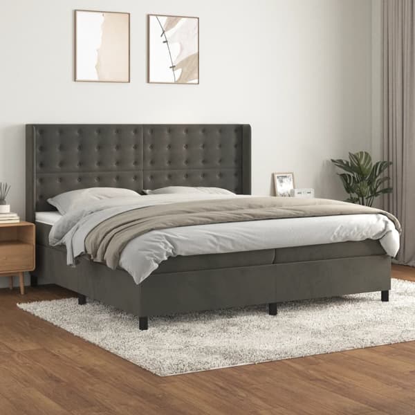 Ramsäng med madrass mörkgrå 200x200 cm sammet