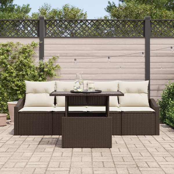 Trädgårdsoffset med lagring 5 pcs Brun Poly rattan