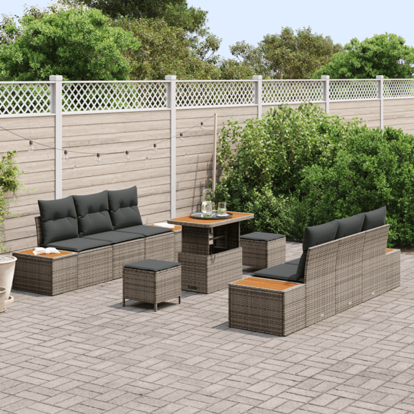 Trädgårdsoffset med kudde med lagring 9 pcs Grå Poly rattan