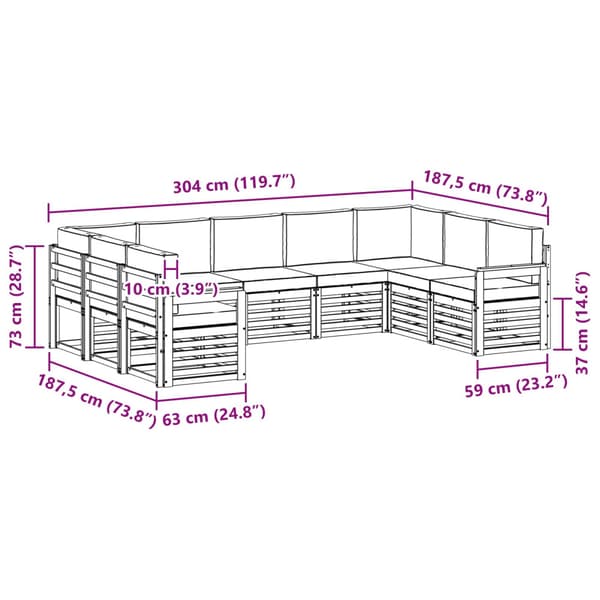 Utomhussoffset 7 pcs Vit och Antracit 304 x 128,5 x 73 cm