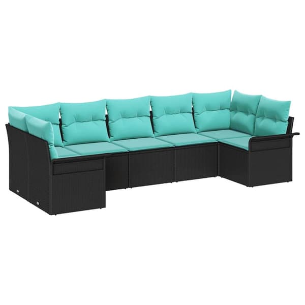 Trädgårdsoffset med lagring 7 pcs Svart Poly rattan