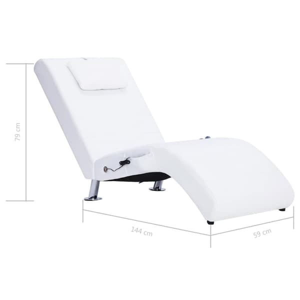 Massageschäslong med kudde vit konstläder