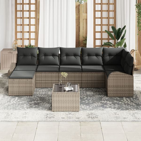 Trädgårdsoffset med kudde 8 pcs Grå Poly rattan