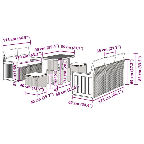 Trädgårdsoffset med kudde 8 pcs Beige och Ljusgrå