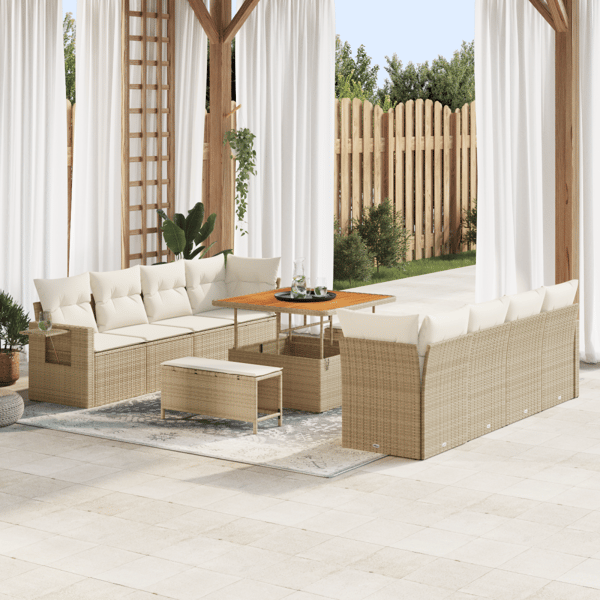 Trädgårdsoffset med lagring 11 pcs Beige Poly rattan