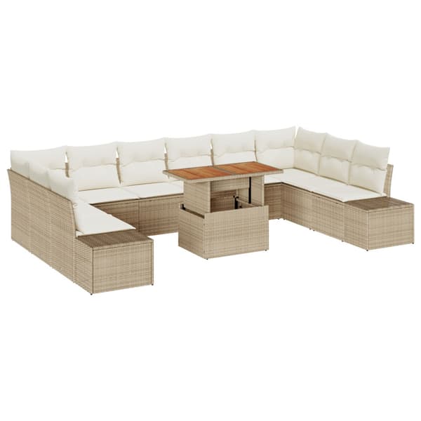 Trädgårdsoffset med lagring 11 pcs Beige Poly rattan