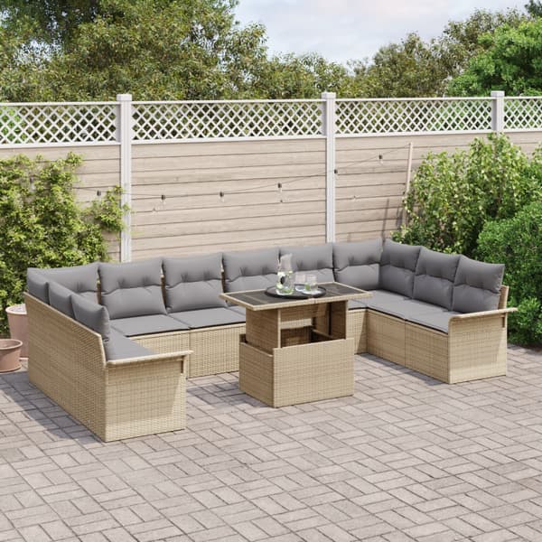 Trädgårdsoffset med kudde 11 pcs Beige Poly rattan