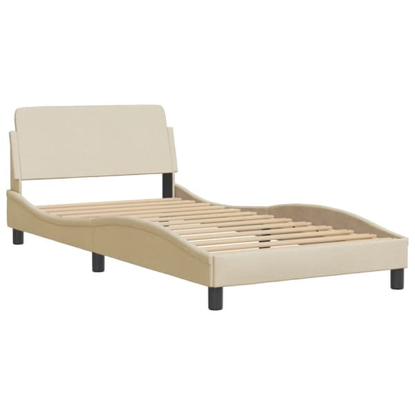 Bed Frame with LED without Mattress "Hvar" Cream 100x200 cm Fabric
