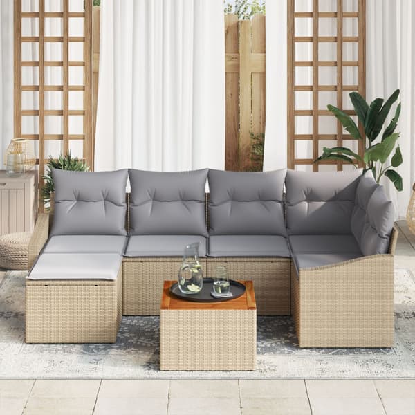 Trädgårdsoffset 7 pcs Beige och Ljusgrå konstrotting