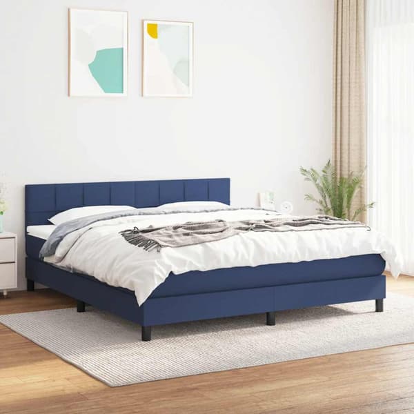 Ramsäng med madrass blå 160x200 cm tyg