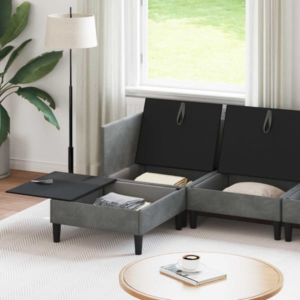 Möbelset för vardagsrummet med kudde 6 pcs Mörkgrå Sammet