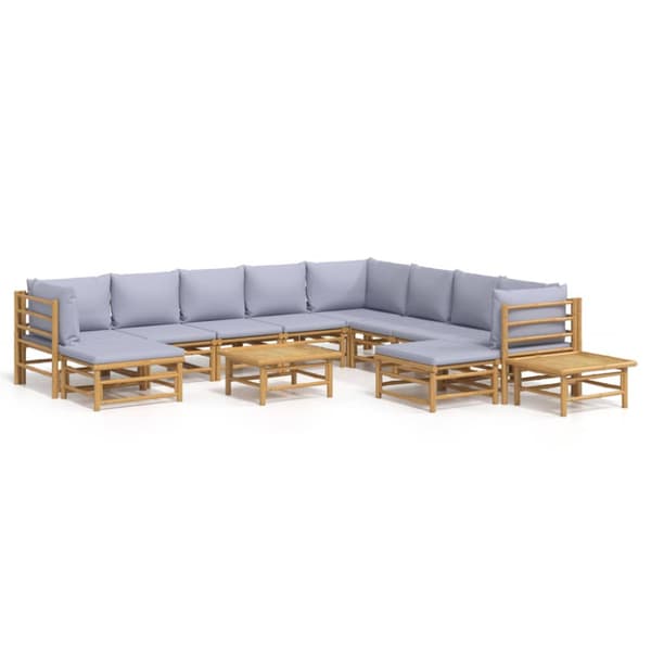 Loungegrupp 12 delar ljusgråa dynor bambu