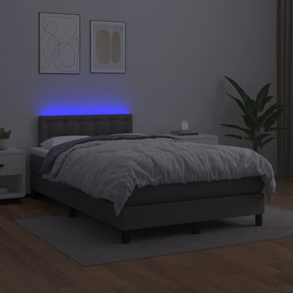 Ramsäng med madrass & LED grå 120x190 cm konstläder