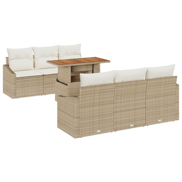 Trädgårdsoffset med lagring 7 pcs Beige Poly rattan