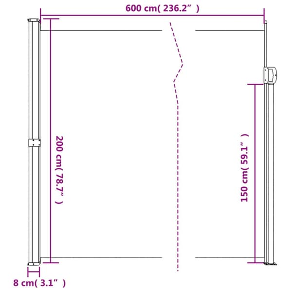Infällbar sidomarkis beige 200x600 cm
