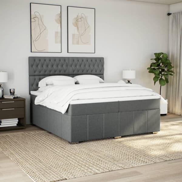 Ramsäng med madrass mörkgrå 200x200 cm tyg