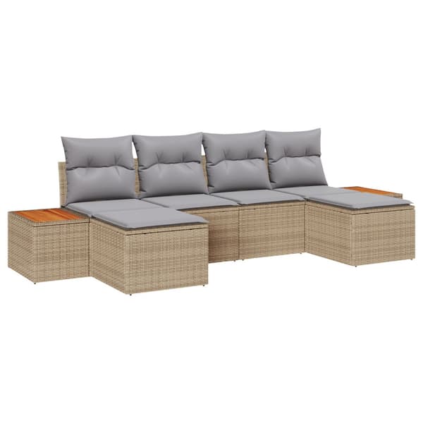 Trädgårdsoffset med kudde 6 pcs Beige konstrotting