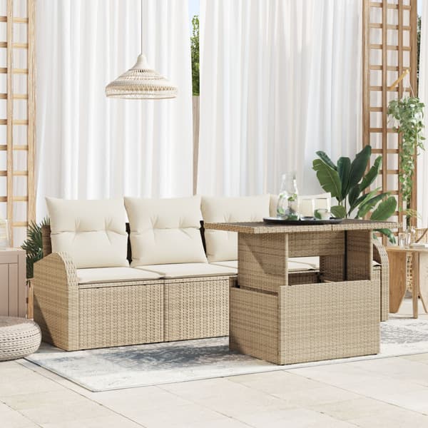 Trädgårdsoffset 5 st Beige Poly Rattan