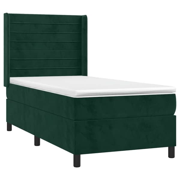 Ramsäng med madrass mörkgrön 90x190 cm sammet