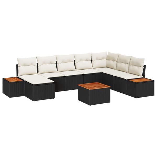 Trädgårdsoffset 9 st Svart Poly rattan