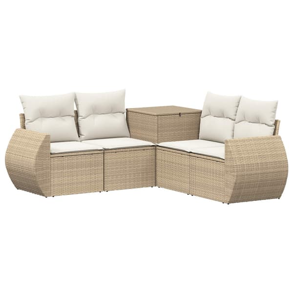 Soffset 5 st Beige och krämvit Poly Rattan och stål