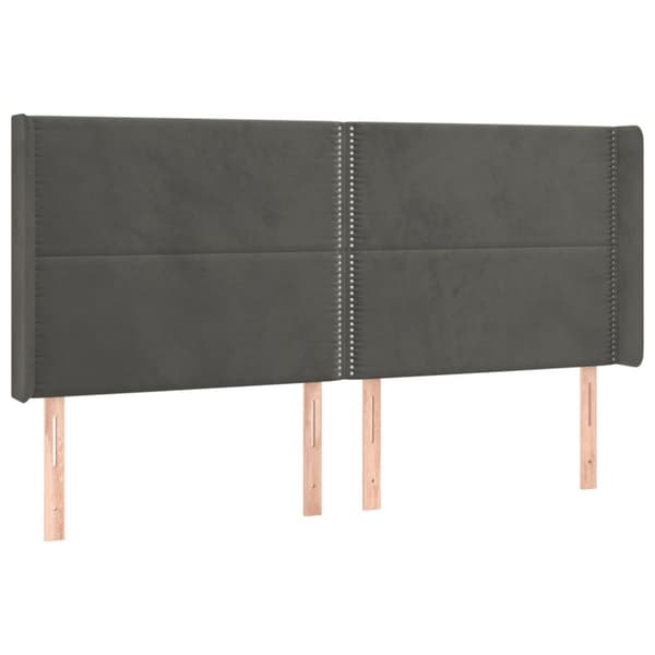 Sänggavel LED mörkgrå 183x16x118/128 cm sammet