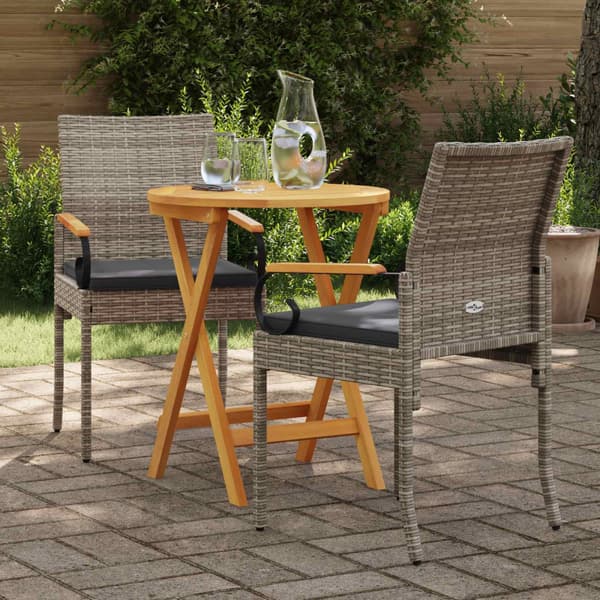 Trädgårdsstolar 2 pcs Grå och mörkgrå Poly Rattan och Akacia