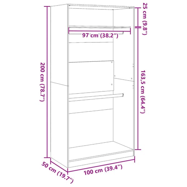 Garderob vit 100x50x200 cm konstruerat trä