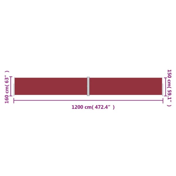 Infällbar sidomarkis röd 160x1200 cm